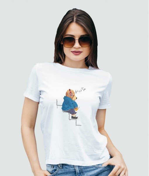 Дамска тениска с щампа Мечета Enjoy the music bear